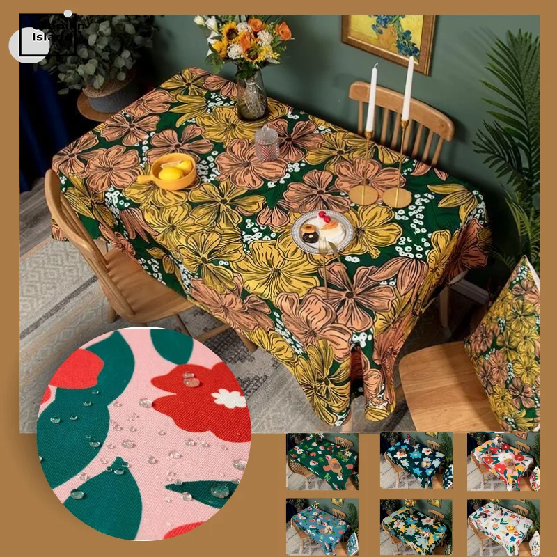 Льняная скатерть водонепроницаемая Рождественская Цветочный чехол для стола