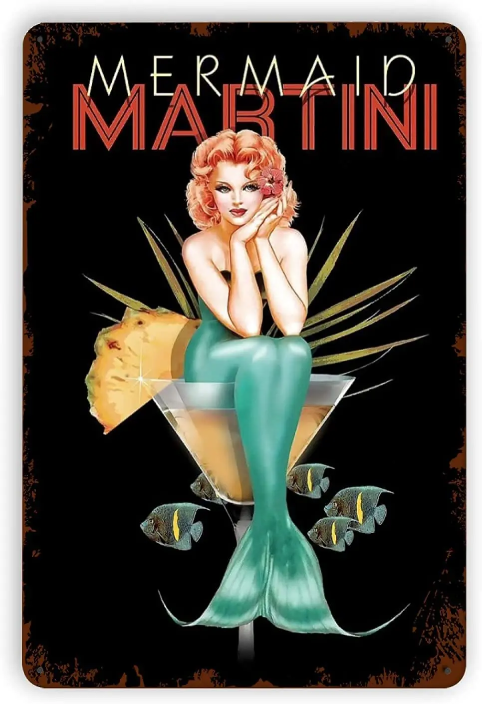 

Mermaid Martini Sexy Pinup Girls Vintage Metal Tin Sign, Retro Style Bathroom Decor Metal Signs for Home Bathroom Club Bar Cafe