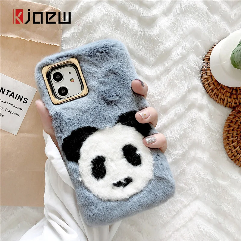 KJOEW теплый плюшевый пушистый чехол для телефона с пандой iPhone 11 Pro XS Max X XR 7 8 6 6s Plus