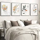 Скандинавская Абстрактная живопись на холсте, цветок, женщина, линия лица, оранжевые плакаты, печать, настенные картины для гостиной, интерьер, домашний декор
