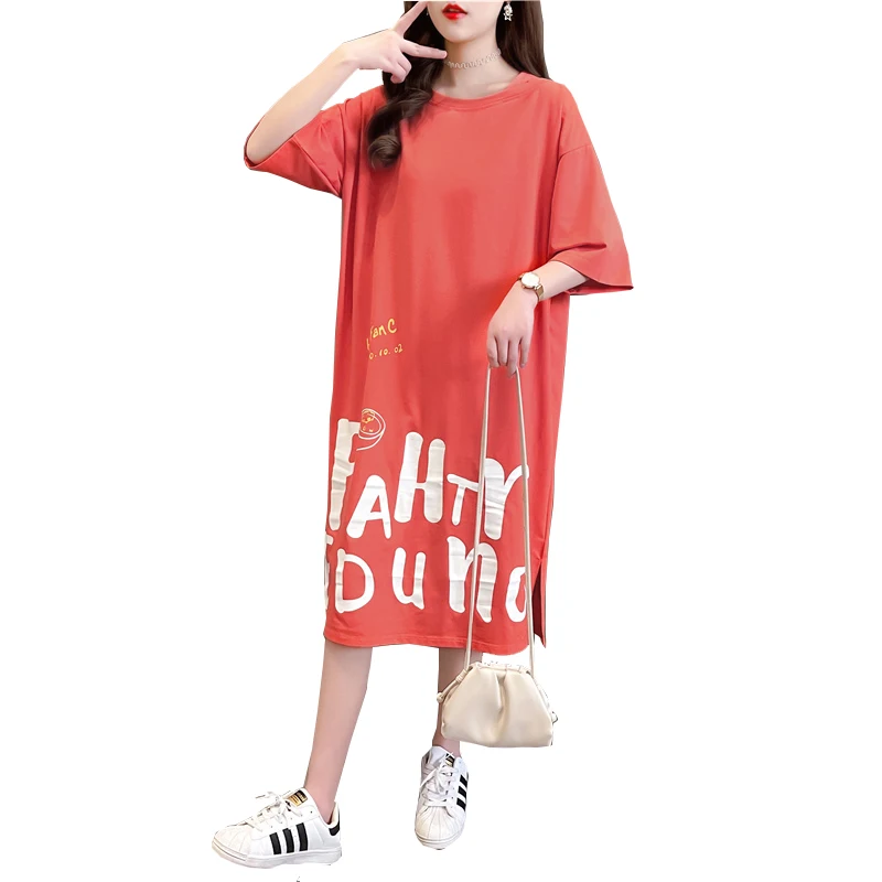 

Женская футболка с коротким рукавом, Свободное длинное платье большого размера с принтом букв в Европейском стиле, Новинка лета 2021