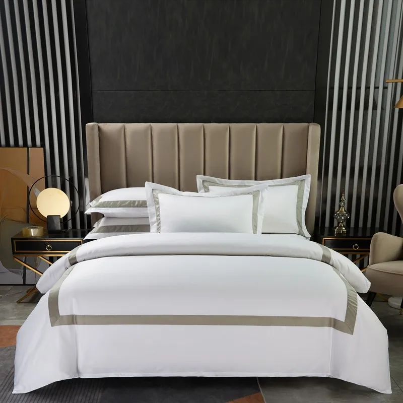 100%Cotton Luxury 600 TC White Premium Hotel Bedding set Classic and Frame Patchwork Duvet Cover Bed Sheet Pillowcases - купить по