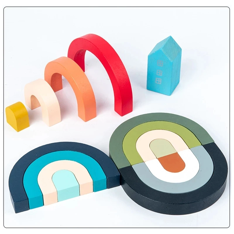 

Children Wooden Blocks Rainbow Arch Stacker Toys Montessori Education Building Blocks Jenga Game Ins Style Kids Room Toys Gifts