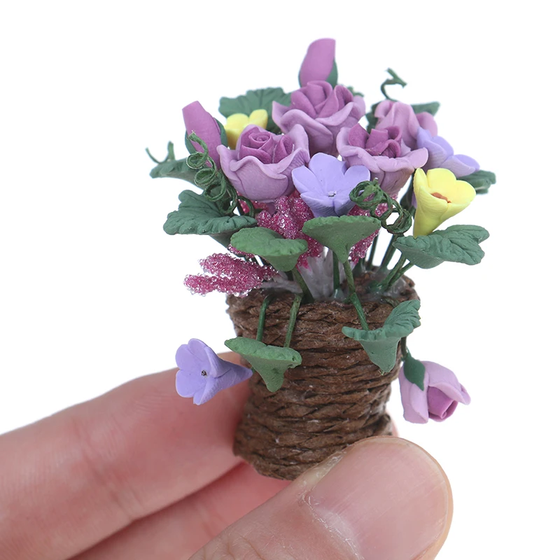 Кукольный домик миниатюра глины цветы в горшок из ротанга ящик для комнатных