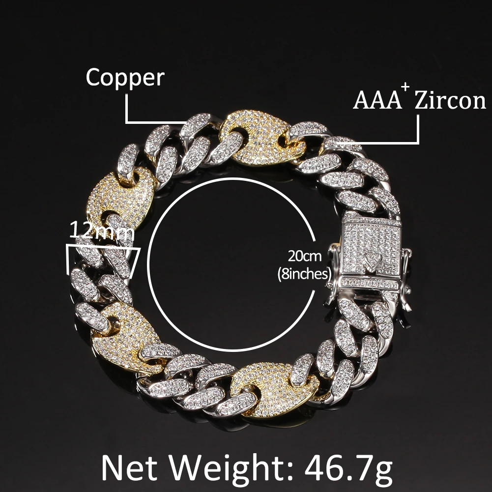 Шикарный король смешанных цветов модные кубинские звенья браслет мужские 12 мм