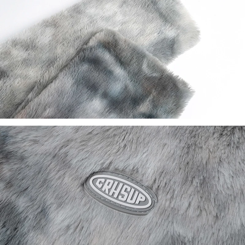PERHAPS U Women Gray Pink Faux Fur Jacket Outwear Zipper Warm Thick Tie dye Chic Elegant C0476