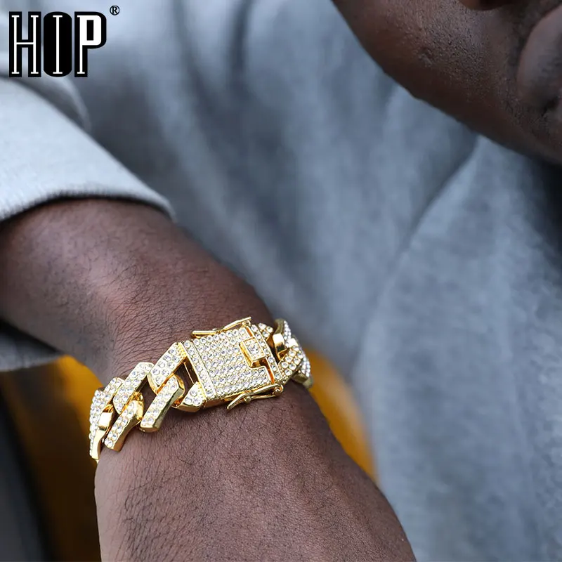 Мужской золотистый браслет в стиле хип-хоп 19 мм | Украшения и аксессуары