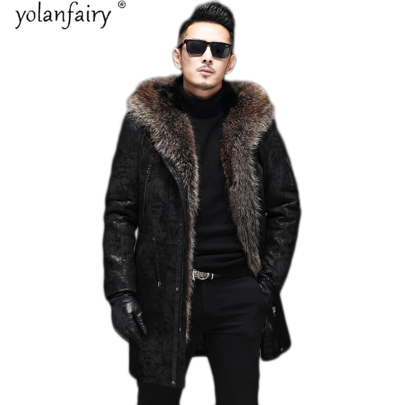 Мужская парка из натуральной кожи YOLANFAIRY пальто натурального меха норки енота