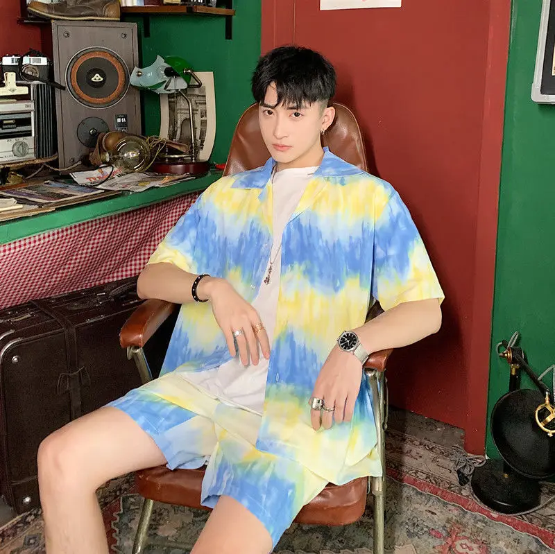 EWQ/мужская одежда tide tie-dye набор из двух предметов с принтом 2020 летняя новая