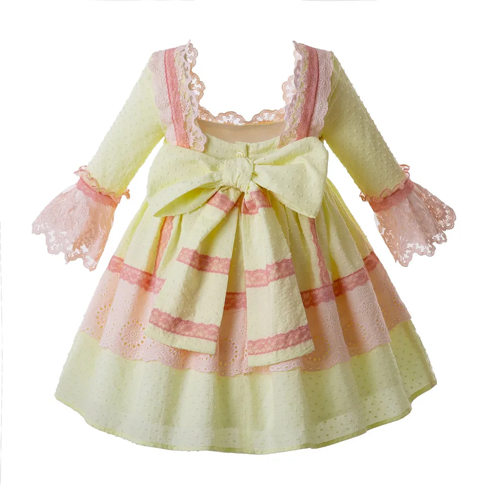 Милое желтое весенне-летнее платье для девочек Розовое принцессы с цветочным