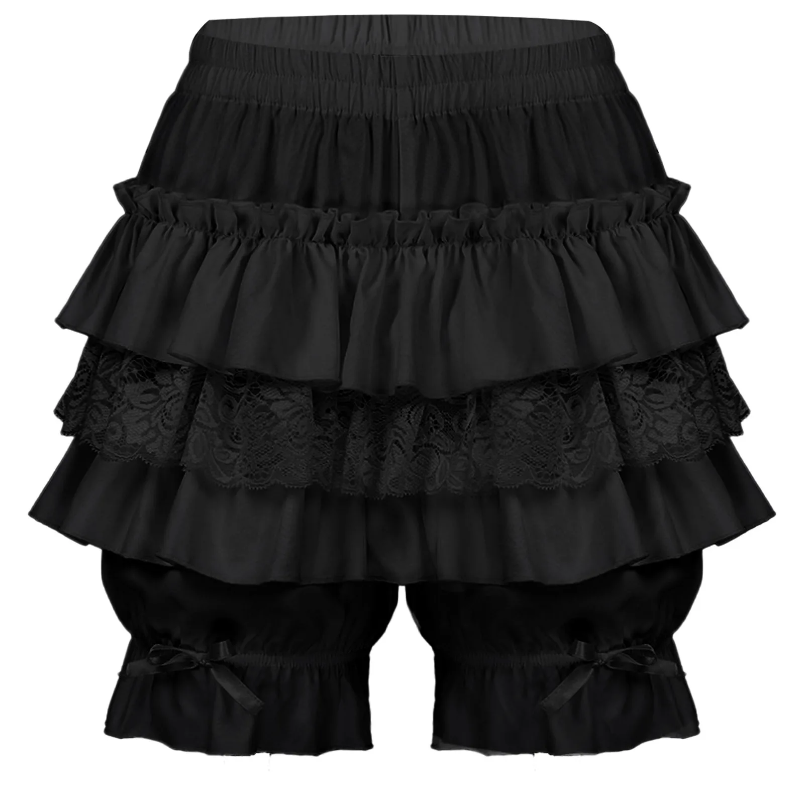 

Womens Gothic Victorian Bloomers Pantaloons Lolita Shorts Layered Ruffled Lace Trim Shorts Mid Waist Bowknot Pumpkin Pants