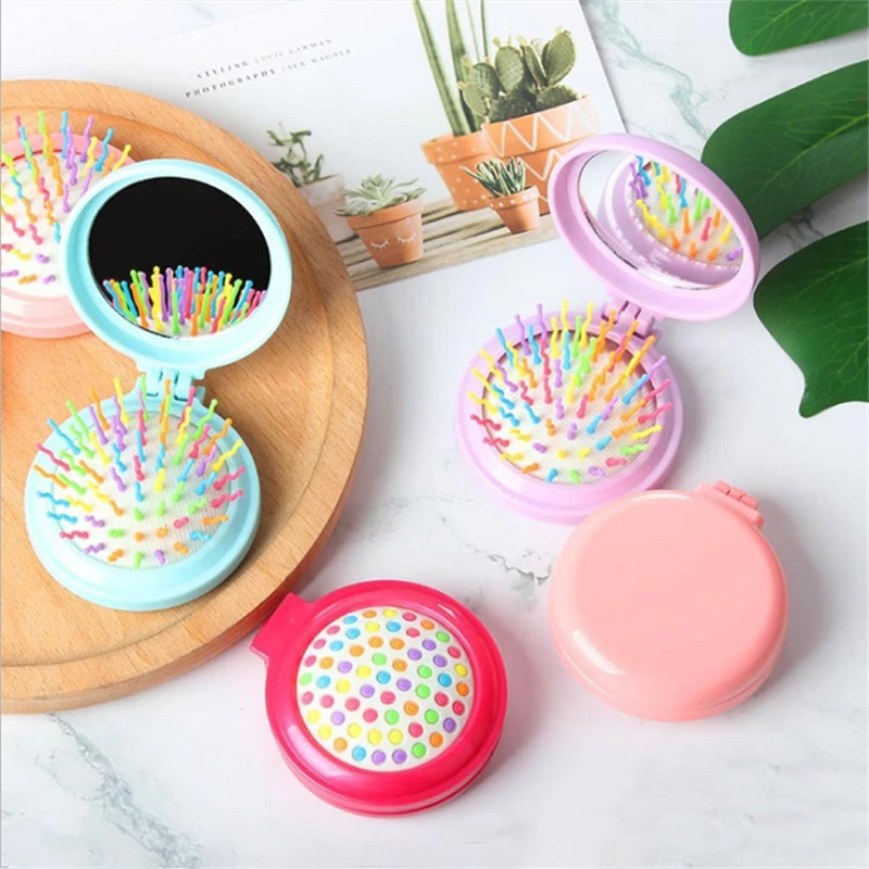 

1pc Folding Air Bag Comb with Mirror Compact Pocket Size Portable Travel Hair Brush Cosmetic Mirror Head Massager Relax