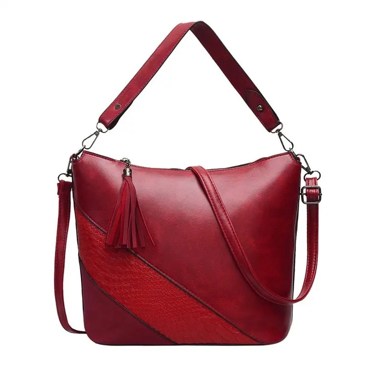 aliwood Serpentine Leather Women Bags Shoulder Bags Tassel Patchwork Female Crossbody Bags Casual Fringed Women's Handbag Bolsos