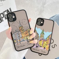 travelling world travel street painting phone case for iphone 7 8 plus se2020 x xs max xr 11 12 13 pro max hard matte back cover