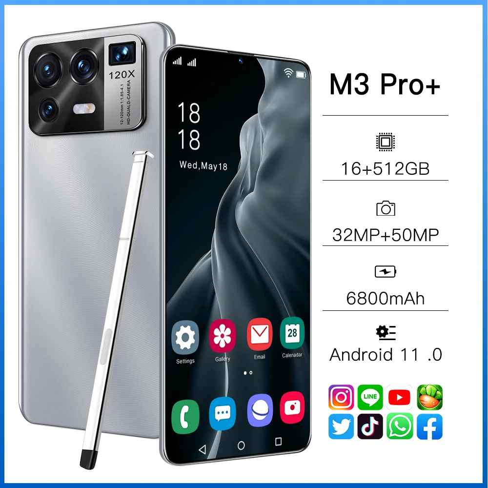 Смартфон M3 Pro + 6 7 дюйма 16 512 ГБ 6800 мАч 32 50 Мп|Бамперы| |