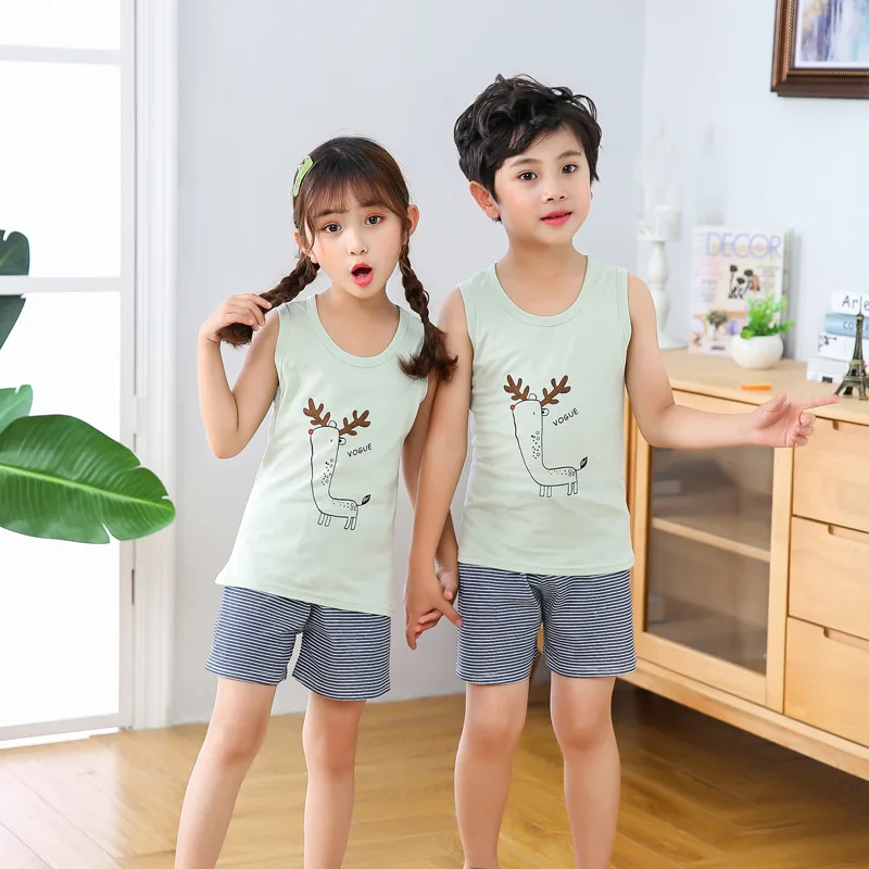 Летняя мультяшная Пижама для девочек и мальчиков детский пижамный комплект