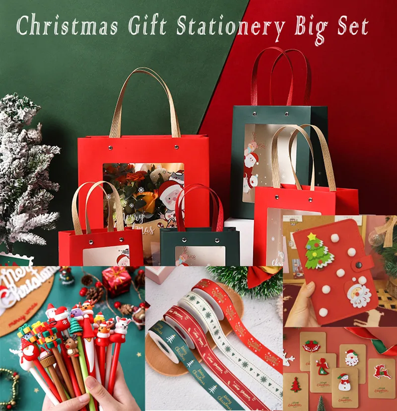 46pcs Free Shipping Christmas Stationary Set Gift Box Decorations for Students and Friends Childrens  Pens Gifts Christmas Card