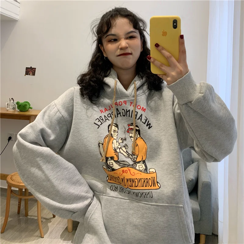 

Harajuku Women Hoodies Spoof Cartoon Print Sweatshirts 2019 Autumn Fashion Kawaii Tops Cartoon Couples Pullovers