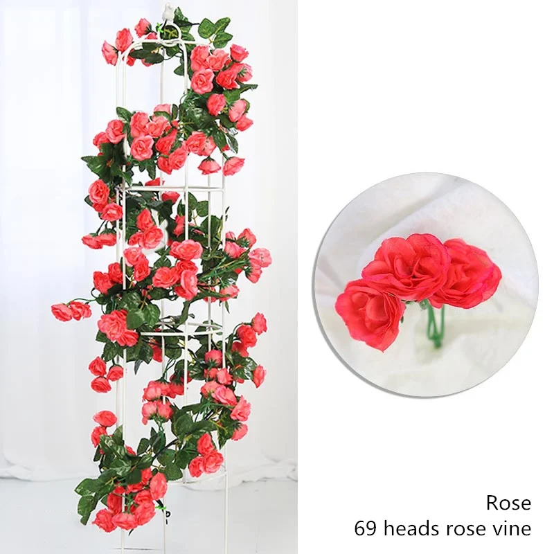 69 rose red Yumai 230 см 17 голов розовый искусственный цветок лозы шелковые розы венок Свадебный Настенный декор наружная Осенняя Гирлянда украшение - Цвет: 69 rose red