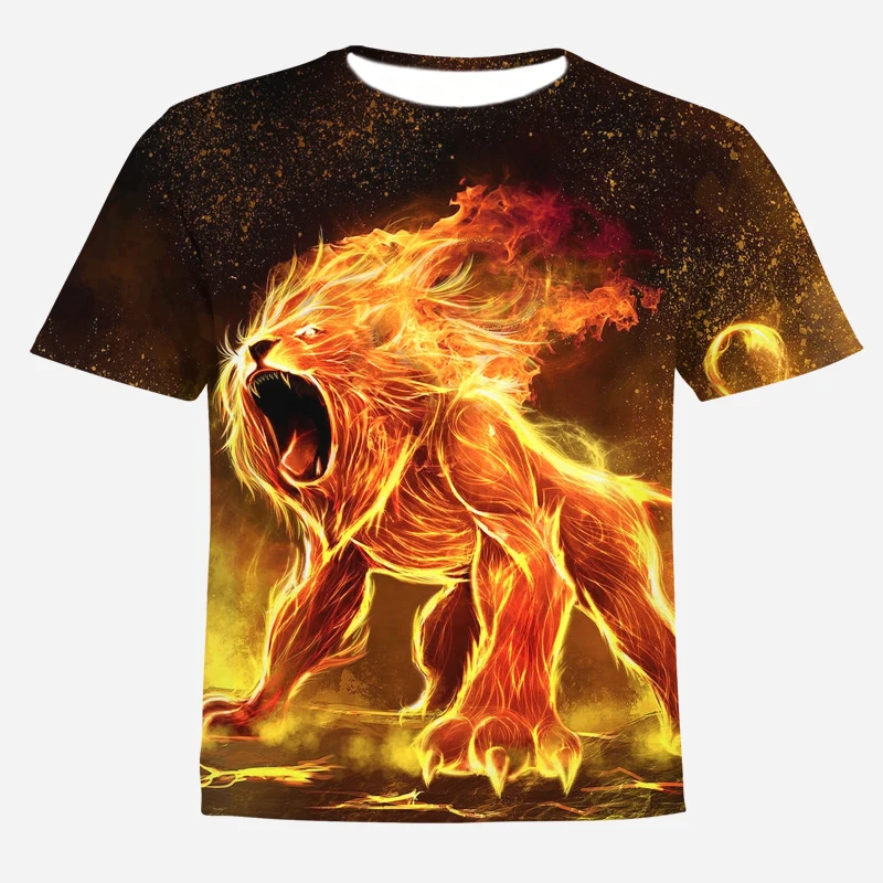 

2021 Men's and Women's T-shirt Oversized Flame Star King Lion 3D Printing Men's Shirt Ladies Harajuku Casual Sports Top