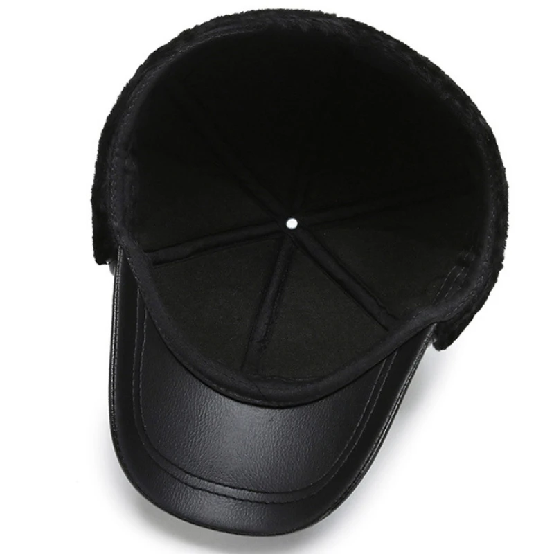 Шапка для взрослых из искусственной кожи Мужская теплая Бейсболка мужская