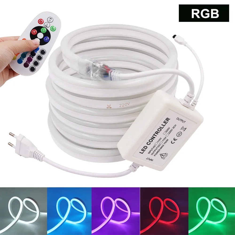 EU 220V Neon RGB Led Strip Light 5050 Ribbon Tape Waterproof Flexible LED Night Lamp 2835 120LEDs/m White/Warm White | Освещение
