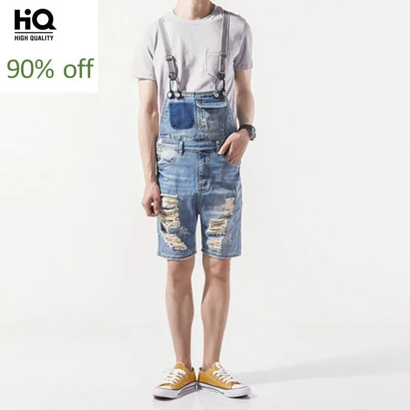 Джинсовые мужские шорты 2020 корейская мода Комбинезоны Рваные байкерские