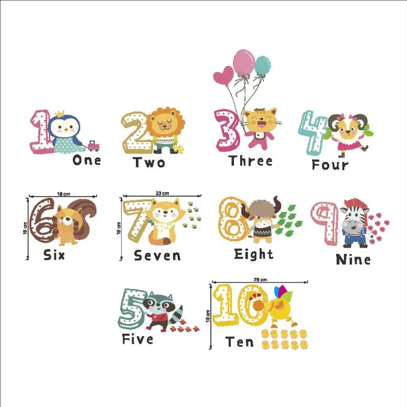 

Number Wall Stickers Children Room Background Wall Decoration Cartoon Animal Sticker Kindergarten Teaching Self-sticking