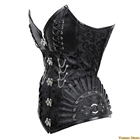 2021 Готический корсет из искусственной кожи с 14 спиральными стальными косточками, Женский корсет в стиле стимпанк, черный готический сексуальный бюстье в стиле панк