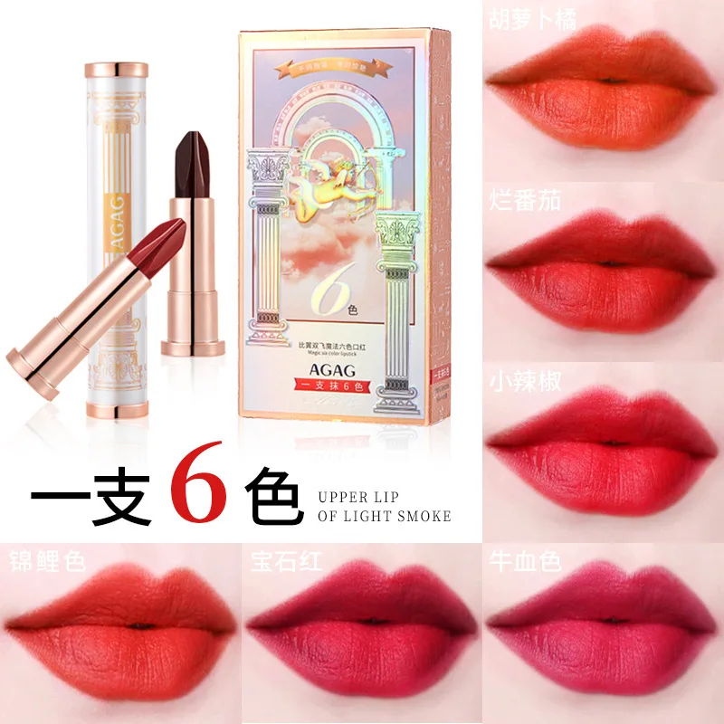 

AGAG Lipsticks 2 in 1 WITH 6color in 2 Matte Lips Long-lasting Waterproof Cosmetic Makeup Lipsticks