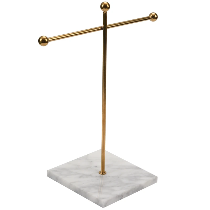

Metal Golden Storage Rack with Marble Base Small & Marble Ceramic Jewelry Tray Ring Necklace Display Desktop Storage Box