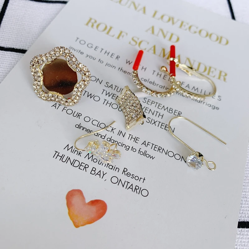 

DIY jewelry wholesale accessories 18K copper plated simple inlaid bow earrings earrings accessories