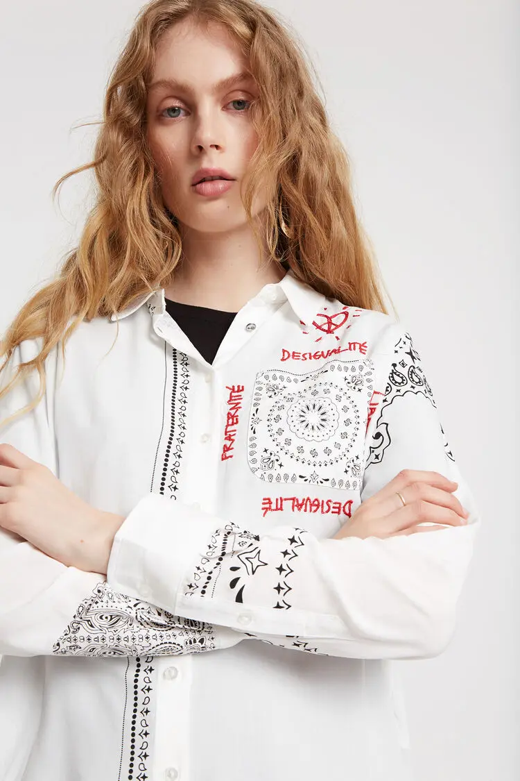 2020 г. испанская Модная брендовая рубашка с вышивкой в форме сердца |