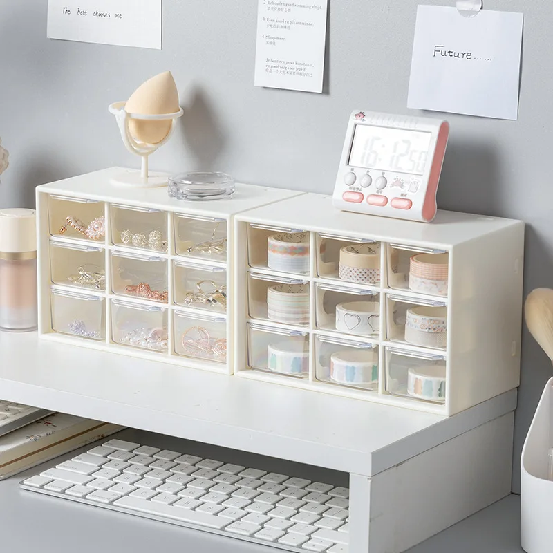 

Storage Box Organizer Dust-proof Nine Square Grid Jewlery Organizer Small Drawer Storage Box Dormitory Desktop Stationery