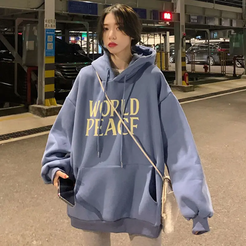

Fashion Trendy Hooded Printed Text Sweatshirt Fall/Winter 2021 New Student Long Sleeve Top