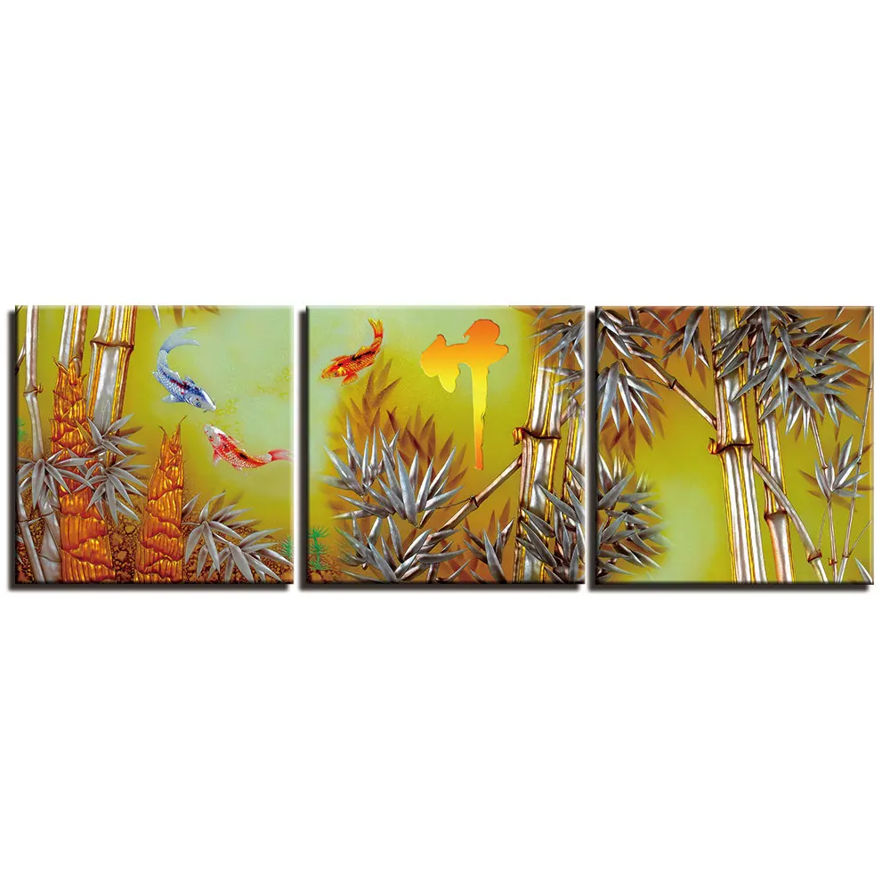 

3 Pieces Canvas Wall Art Pictures Home Decor Paintings Living Room HD Printed Bamboo Fish Paintings Posters Framework