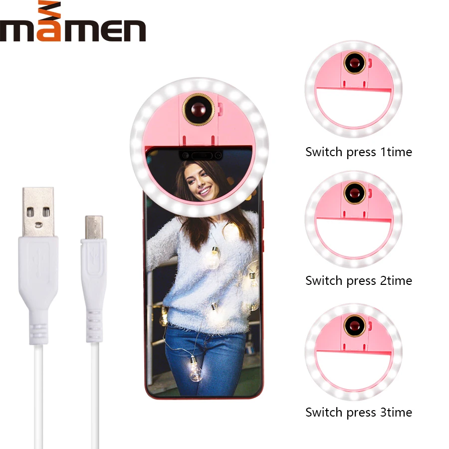 

Портативное кольцо для селфи MAMEN, световое светодиодное освещение для фотосъемки, USB зарядное устройство для камеры DSLR Youtube для iPhone смартфон...
