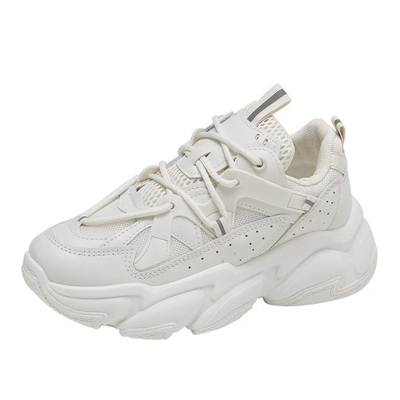 

Spring Summer Chunky White Sneakers Women Thick Bottom Daddy Shoes Round Toe Platform Breathing Leisure Female Vulcanize Shoes
