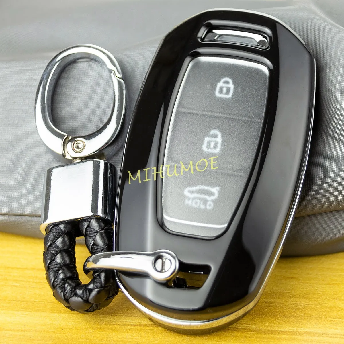 Smart Car Key Chain Fob Cover Case Ring For Hyundai Elantra GT i30 Santa Fe Palisade Kona Electric Accent Veloster Black