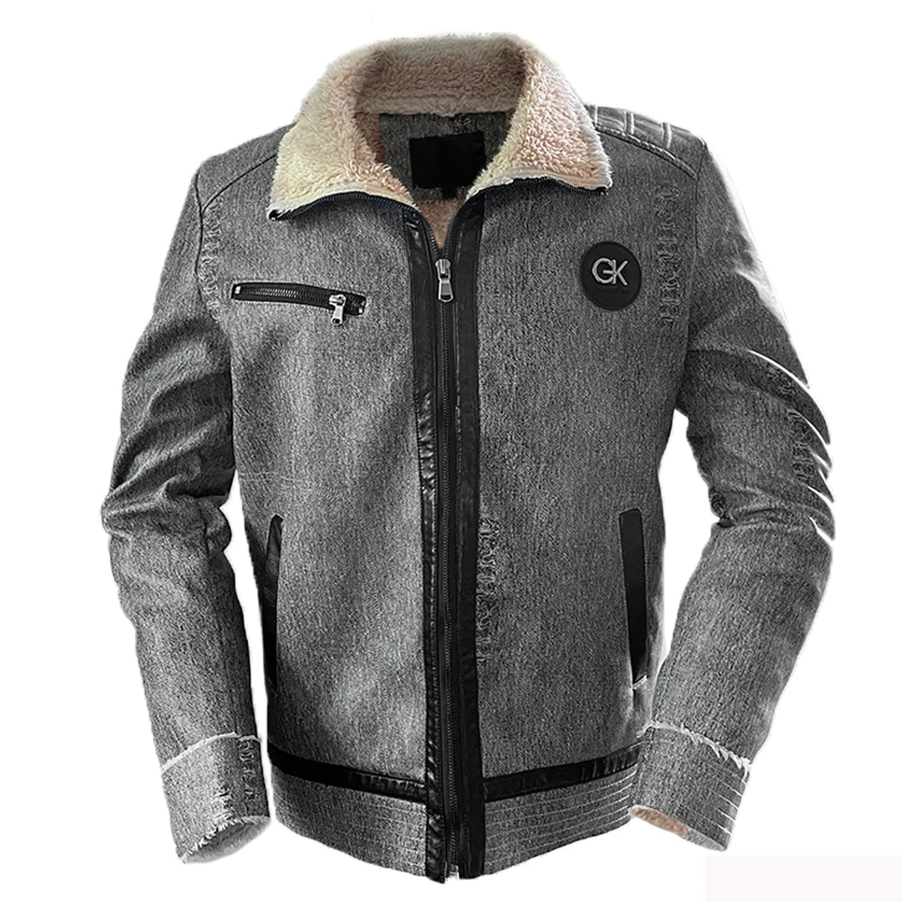 

Vintage Leather Jacket Men's Autumn/Winter Motorcycle Bomber Coat Faux Leather With Fur Collar Retro Like Denim PU Biker Jackets