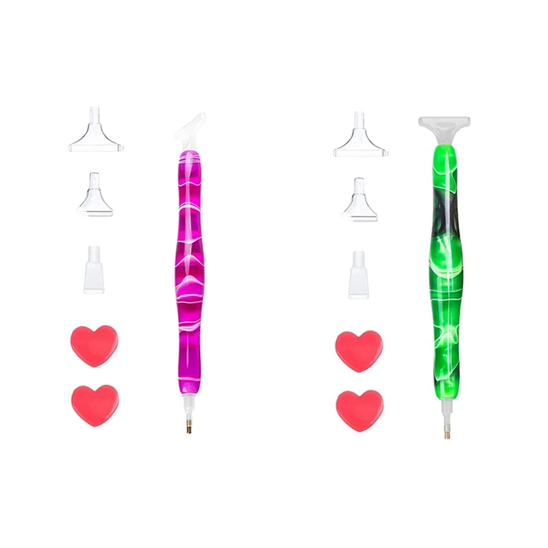 

2 Set Hand Turned Resin Diamond Painting Pen Diamond Art Accessories 5D DIY Embroidery Drill Pen, Fuchsia & Green