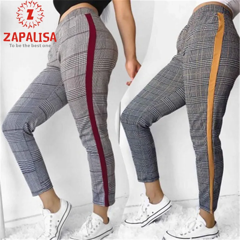 Женские повседневные брюки с высокой талией Zapalisa Длинные клетчатые цветными