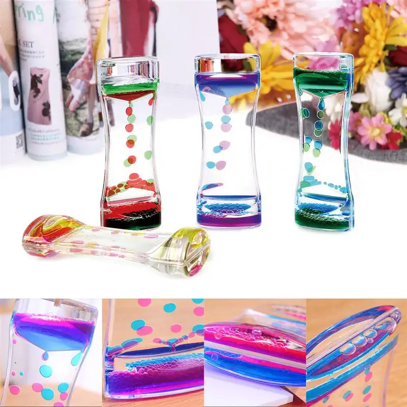 

4pcs Double Colors Oil Hourglass Liquid Motion Bubble Timer with Pretty Waist Desk Decor Birthday Gift Children Toy