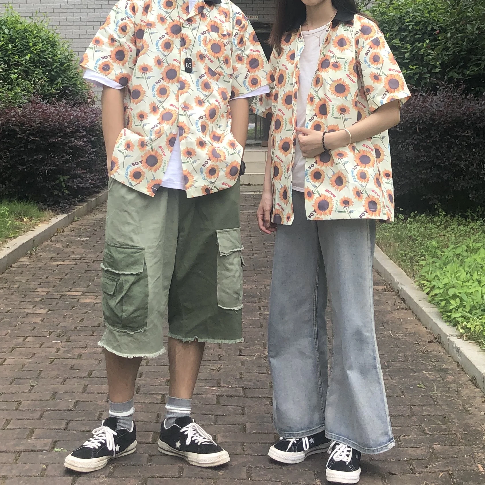 

golf New Flame Men Le Fleur Tyler The Creator Cotton Casual Shirts Shirt Sun flower Pocket Short-sleeves Top M 2XL #AB25