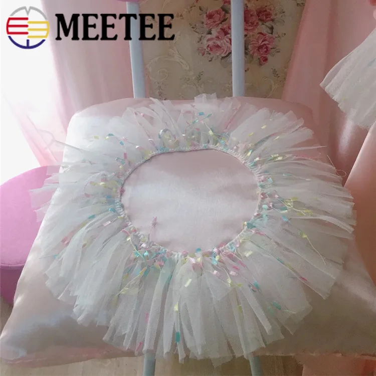 1 м/катушка 10 см широкая шифоновая плиссированная Кружевная Сетка с кисточками 3D