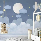 Фотообои на заказ, самоклеящиеся, водонепроницаемые, с 3D изображением синих мультяшных облаков звездного неба, для детской спальни