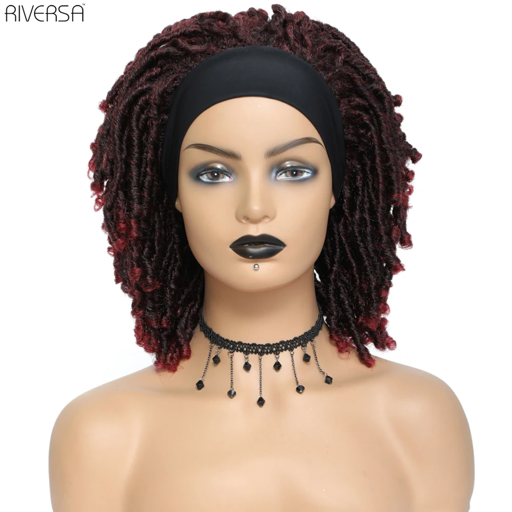 Short Ombre Headband Wig Synthetic Wigs For Black Women Faux locs Afro African Hairstyle Braided Wigs Crochet Twist Fiber Hair