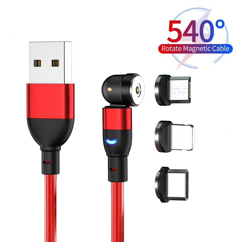 Зарядный кабель Micro USB Type-C поворот на 540 градусов магнитный светодиодный USB-кабель