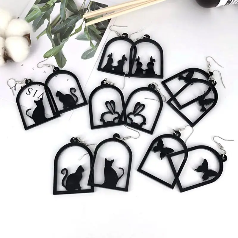 Акриловые животные кошка кролик птица серьги в виде бабочек полые