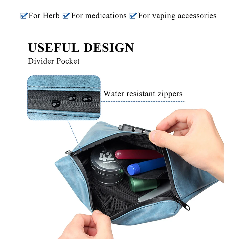 Фото Кожаный чехол для хранения табака с защитой от запаха курения и комбинированным